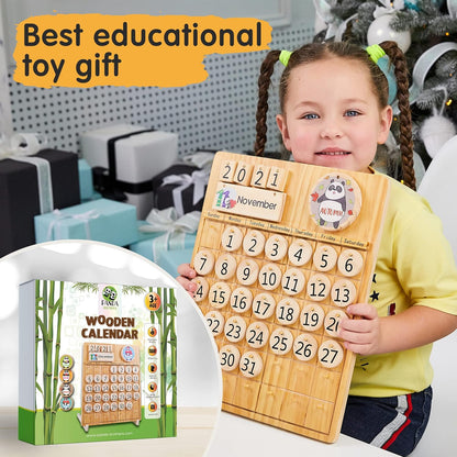 Panda Brothers Set of 2 Toys: Wooden Geoboard & Wooden Calendar. Montessori Toys for Kids, Wooden Toys, Sensory Toys for 3 4 5 Year Old, Busy Board, Preschool Classroom STEM Toys