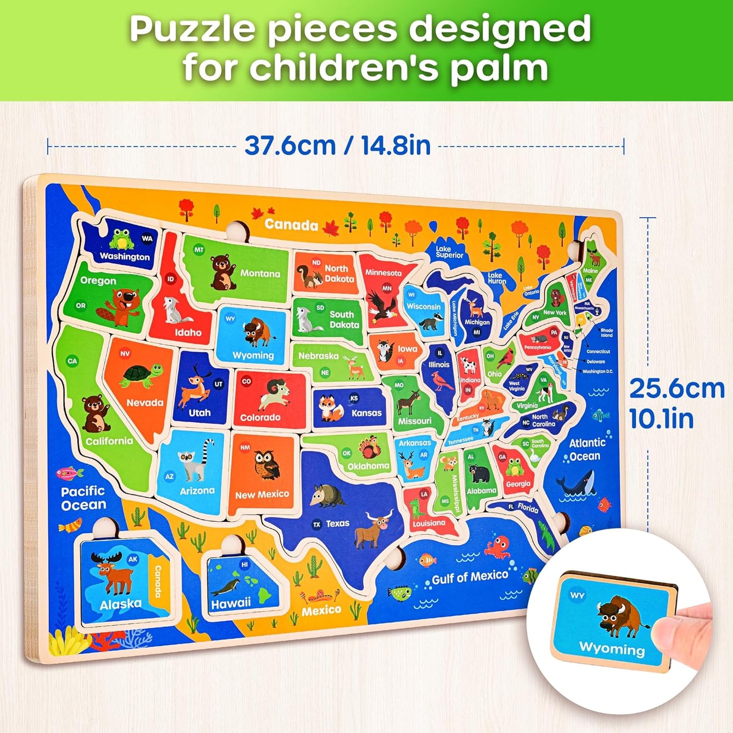SYNARRY Large USA World Wooden Puzzles for Kids Ages 4-6, Learning United States World Maps Puzles for Kids Ages 6-8, Wood Jigsaw Puzzles Educational Games Toys Gifts for Boys Girls Ages 3-8