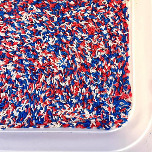 4th of July Rice Filler for Sensory Bins, Red White & Blue Rice for Sensory Independance Day Kids Activity, Summer Sensory Pretend Play Toddler Gift