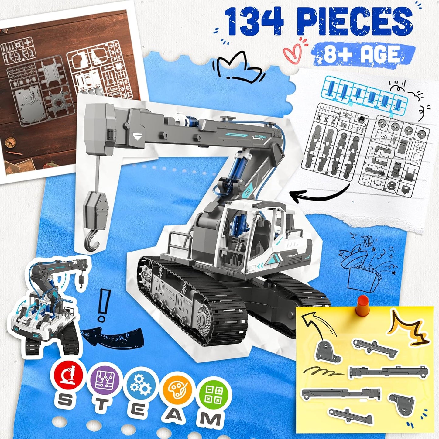 SMILESSKIDDO Science Kits for Kids Age 8-12 - 137 Pcs STEM Toys for Ages 8-13 with Hydraulic Grab, Teen Boys Gift Ideas Crane Toy, Teenage Engineering Kit Construction Vehicle Toys