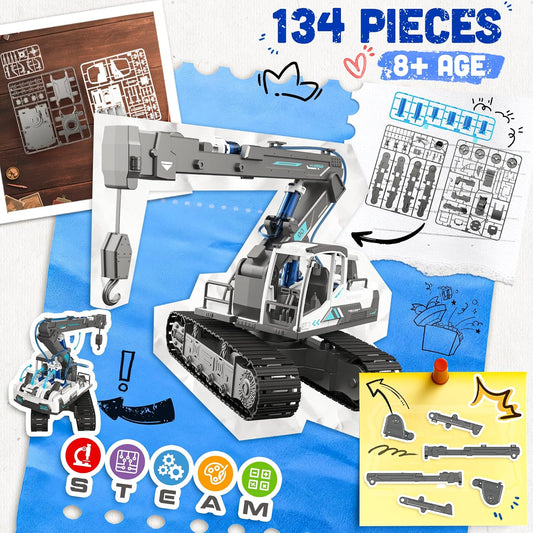 SMILESSKIDDO Science Kits for Kids Age 8-12 - 137 Pcs STEM Toys for Ages 8-13 with Hydraulic Grab, Teen Boys Gift Ideas Crane Toy, Teenage Engineering Kit Construction Vehicle Toys