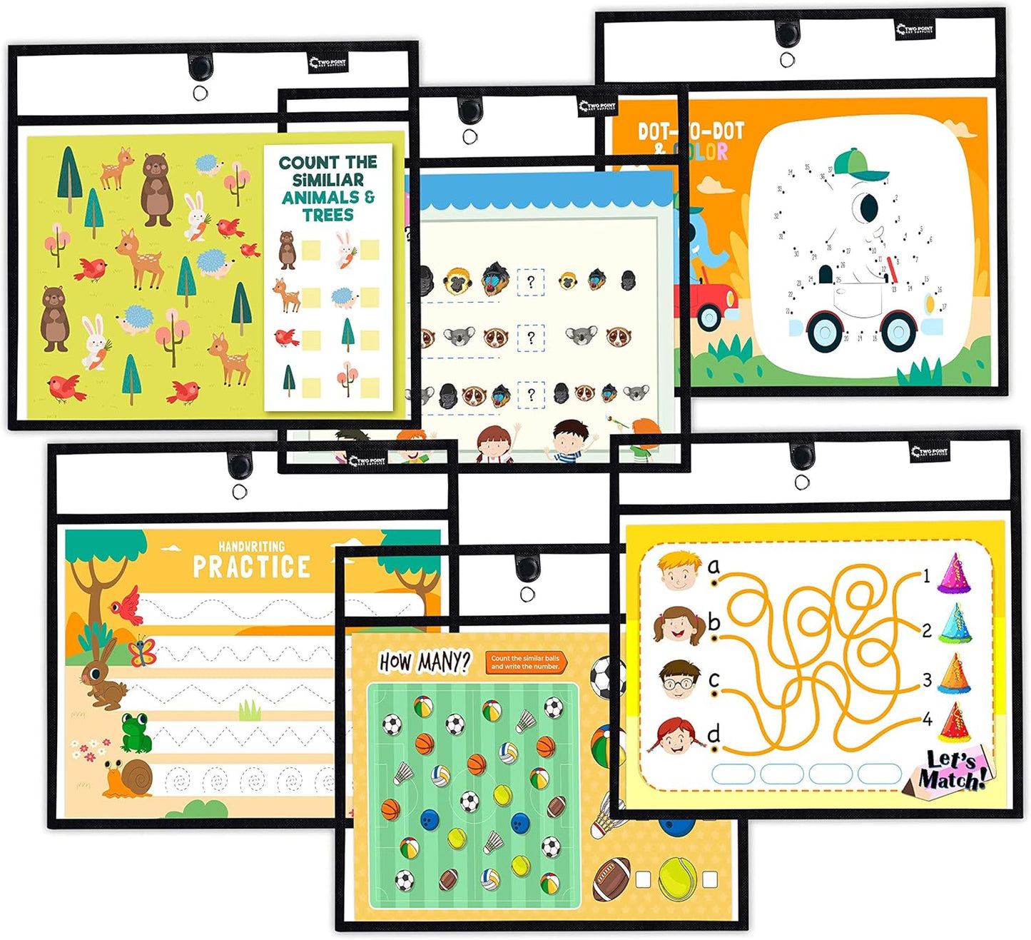 Magnetic Dry Erase Pockets by Two Point (6-Pack) - Landscape - Black Dry Erase Pocket Sleeves, Job Shop Ticket Holders, Clear Paper Sleeves Protectors, Magnetic Pouch
