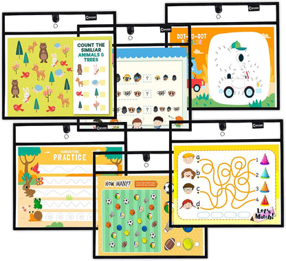 Magnetic Dry Erase Pockets by Two Point (6-Pack) - Landscape - Black Dry Erase Pocket Sleeves, Job Shop Ticket Holders, Clear Paper Sleeves Protectors, Magnetic Pouch