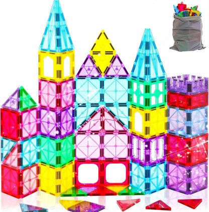 Upgraded Antibacterial Magnetic Tiles - 106 PCS Magnet Building Tiles with 2 Cars for Kids, Inhibits Bacterial Growth for Safe Play, 3D STEM Educational Construction Blocks & Xmas Gift