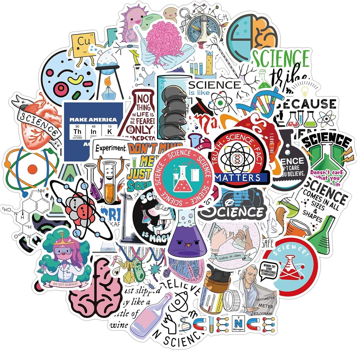 Science Laboratory Stickers, 50pcs Funny Science Laboratory Decals for Kids Teens, Physics Biology Chemistry Experiment Sticker, Waterproof Vinyl Stickers for Water Bottle Laptop Luggage Guitar