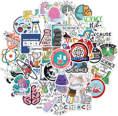 Science Laboratory Stickers, 50pcs Funny Science Laboratory Decals for Kids Teens, Physics Biology Chemistry Experiment Sticker, Waterproof Vinyl Stickers for Water Bottle Laptop Luggage Guitar