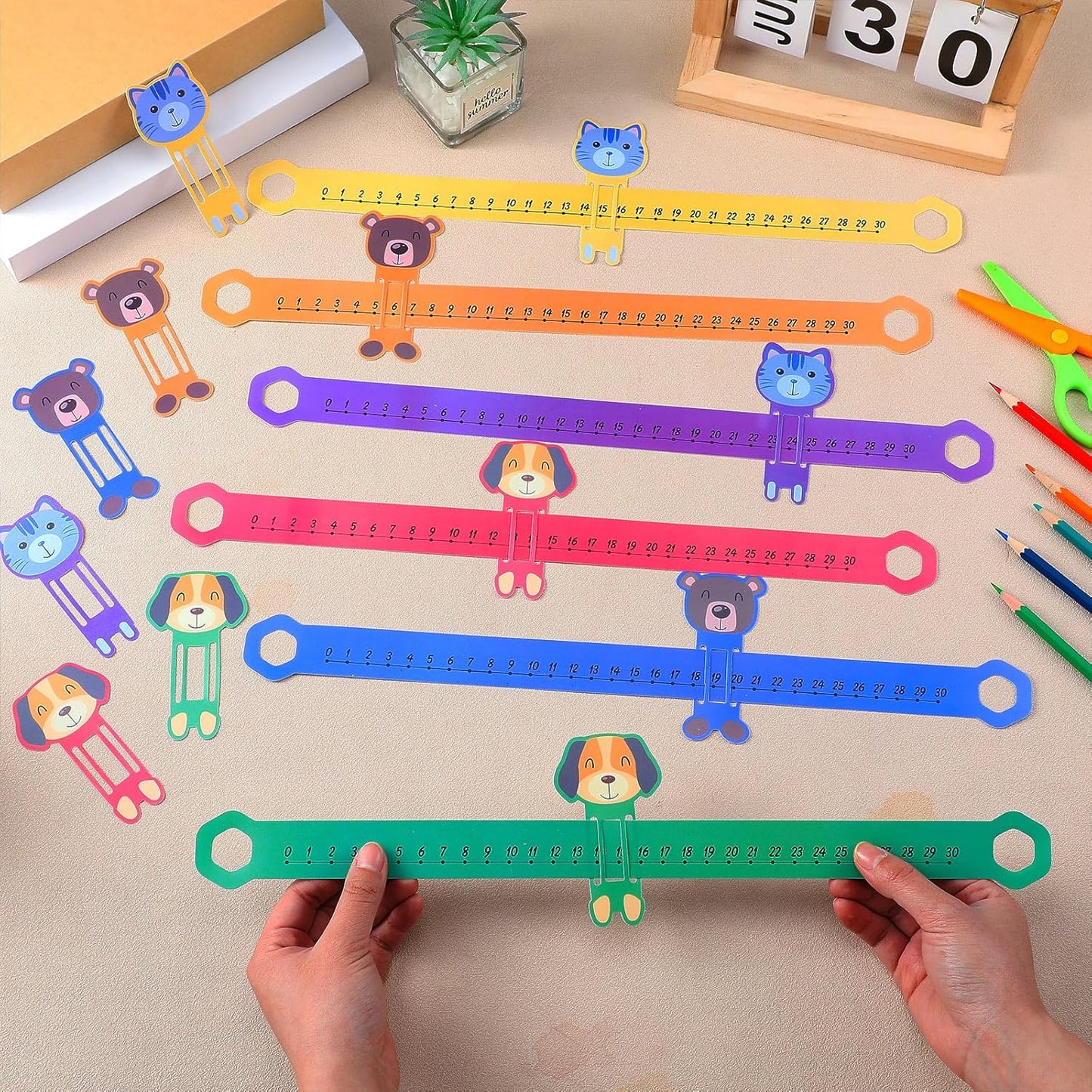 Eersida 24 Pcs Slide and Learn Number Lines 0 to 30 PVC Math Number Line for Student Animal Positive Integers Slide Rules Childhood Education Materials for School,16.5 x 1.5 Inch(Bright Colors)