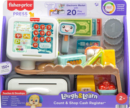 Fisher-Price Toddler Learning Toy Laugh & Learn Count & Shop Cash Register Play Store with 20 Pieces for Pretend Play Kids Ages 2+ Years