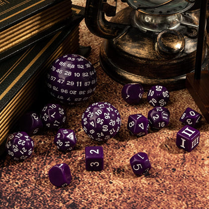15 Pieces Complete Polyhedral DND Dice Set D3-D100 Spherical D&D Dice Set with Dragon Eye Dice Bag, D100 Dice for RPG Table Games(Black w/Purple Numbers)