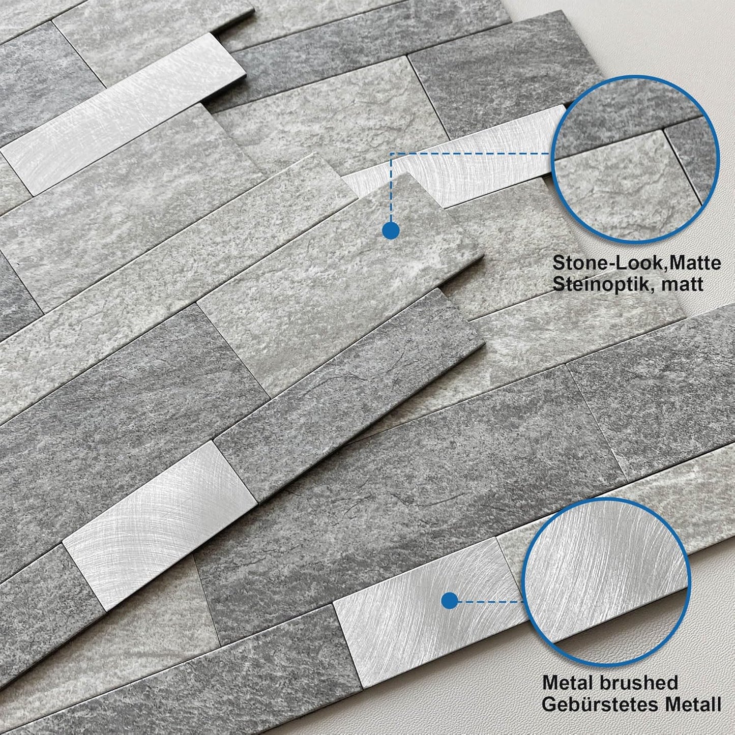 MOFIT Backsplash Tile for Kitchen Peel and Stick Stone Matte Finish,Bathroom Tiles Stickers 3D Wall Panel Linear Mosaic Marble Backsplash Waterproof(5sheets,Blue Green Gray)