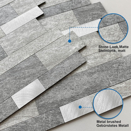 MOFIT Backsplash Tile for Kitchen Peel and Stick Stone Matte Finish,Bathroom Tiles Stickers 3D Wall Panel Linear Mosaic Marble Backsplash Waterproof(5sheets,Blue Green Gray)