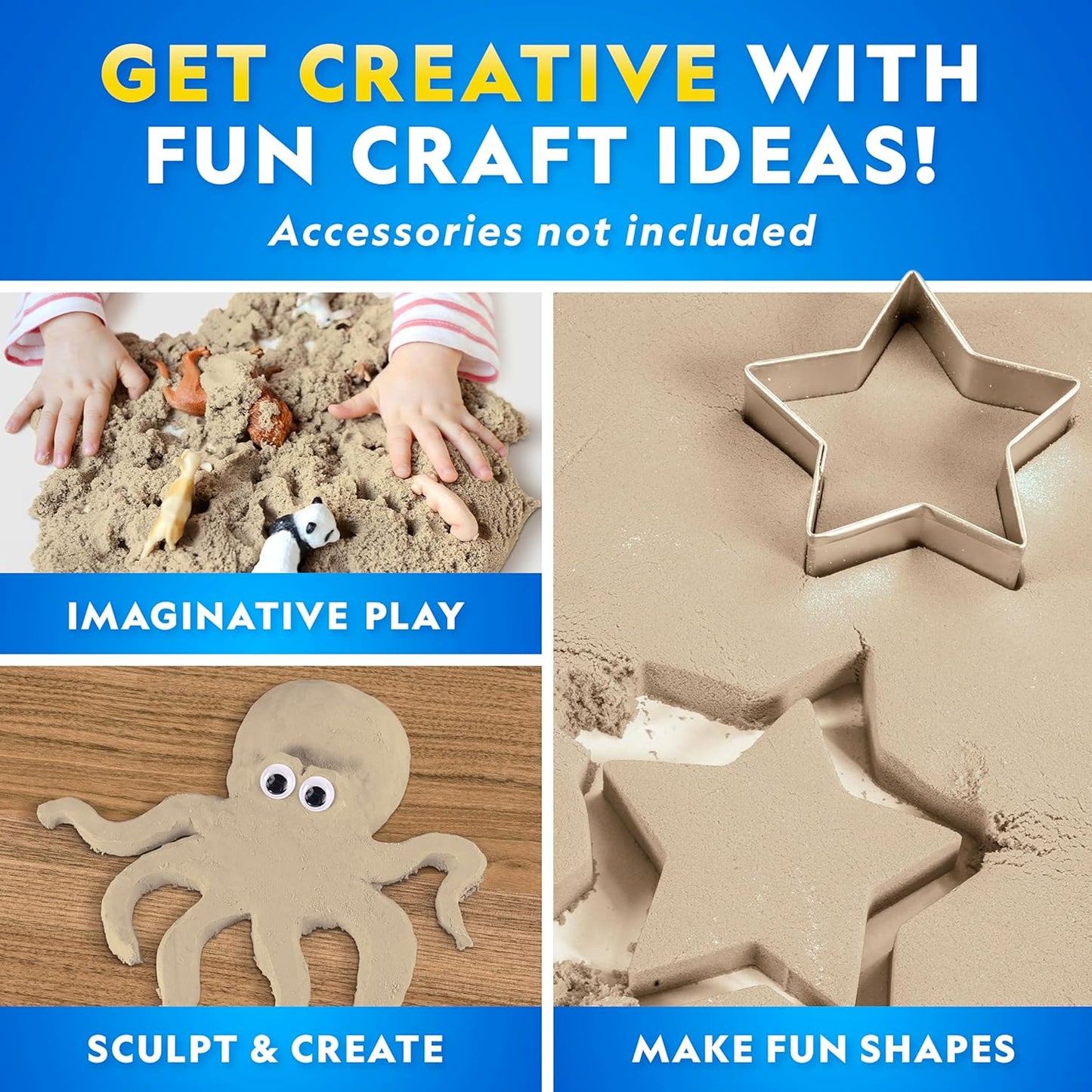 National Geographic Moon Sand - 24 Lb. Bulk Play Sand Kit with 6 Castle Molds (Blue) - A Fun No Mess Sensory Activity, Kids Fake Sand Play Set, Sensory Bin Filler