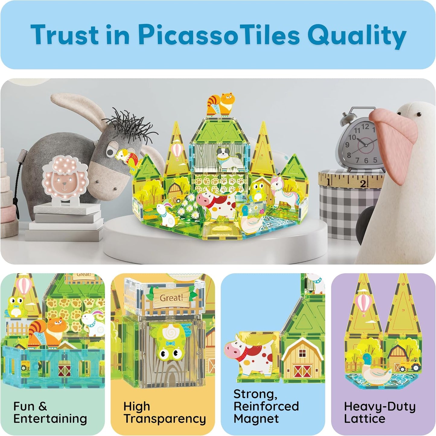 PicassoTiles Magnetic Tiles Magnet Tile Building Blocks Marine Animal World Themed Set with 8 Ocean Character Action Figures STEM Learning Toy Construction Toddlers Boys Girls Ages 3+ PTQ25