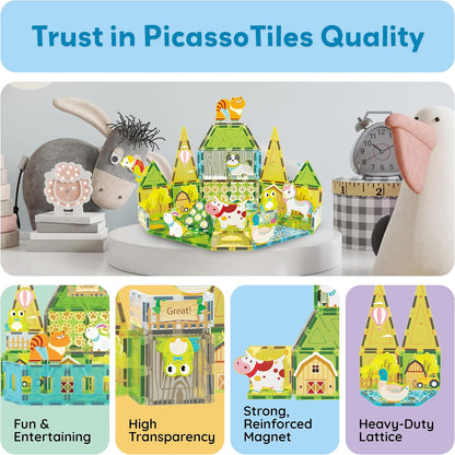 PicassoTiles Magnetic Tiles Magnet Tile Building Blocks Marine Animal World Themed Set with 8 Ocean Character Action Figures STEM Learning Toy Construction Toddlers Boys Girls Ages 3+ PTQ25