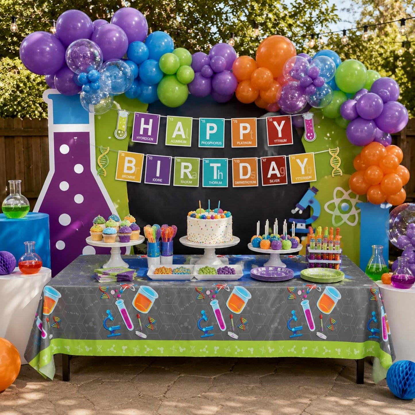 Blue Orchards Science Table Covers (Pack of 3) - 54"x108" XL - Science Birthday Party Decorations, Chemistry Party, Laboratory Theme Table Cloth