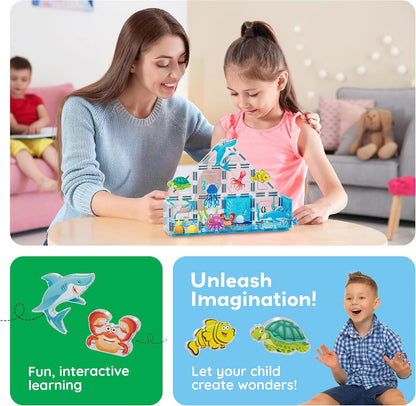 PicassoTiles Magnetic Tile Building Blocks Add On 8 Magnetized Action Figures Construction Vehicles & Zoo Animal Theme Compatible with Magnet Tiles Sets STEM Learning Toy for Boys & Girls Age 3+ PTA21