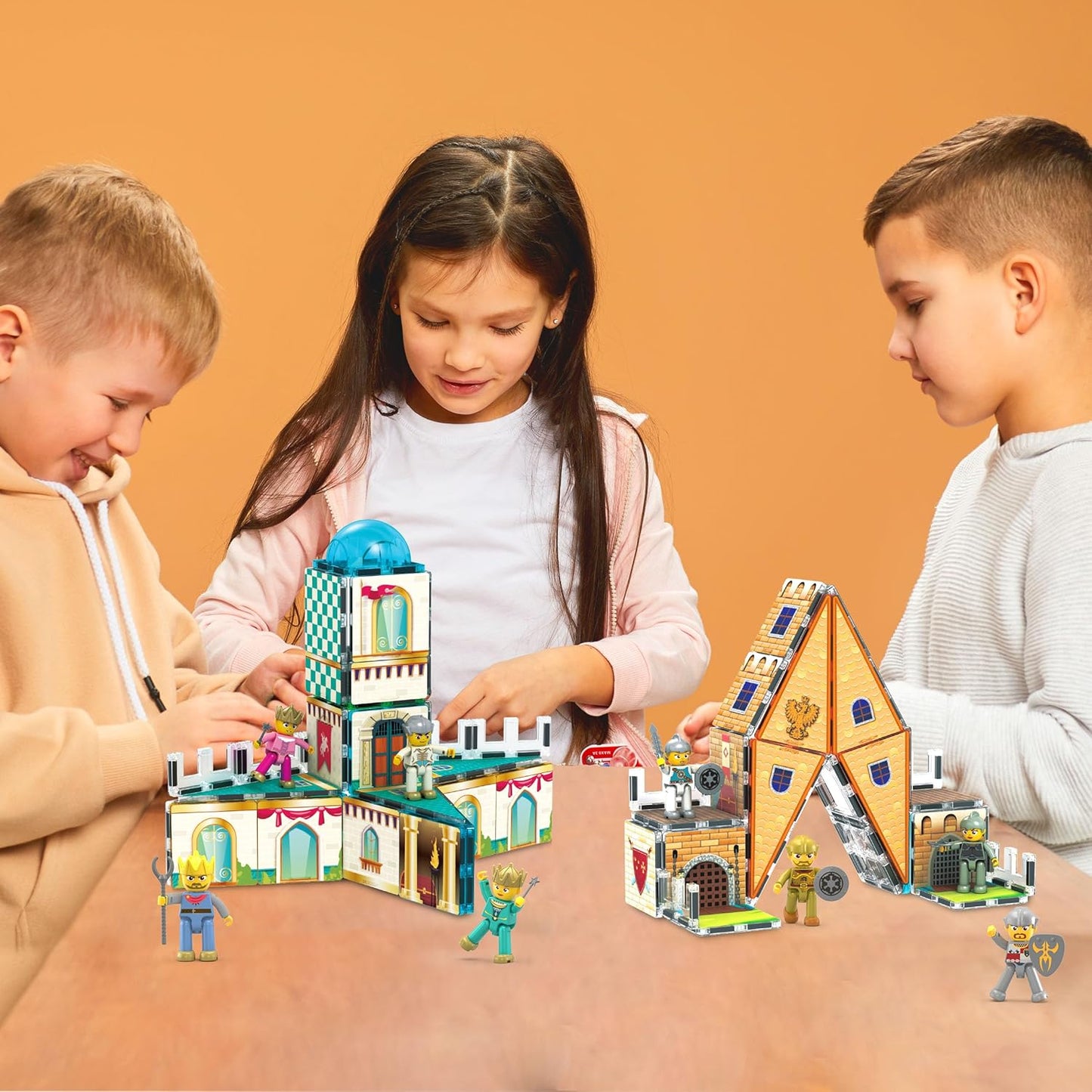 PicassoTiles 60pc Magnetic Tile Princess Castle Building Set with Double Sided Printed Tiles 2 Character Figures STEM Educational Toy Kit for Kids Pretend Play Montessori Learning Ages 3 to 8 PTQ04