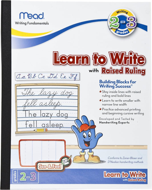 Mead See & Feel Learn To Write Tablet with Raised Ruling, Grades 2-3 Workbooks with Lined Paper, Workbook Writing Tablet for Home School Supplies to Practice Writing & Handwriting, 8" x 10" (48556)