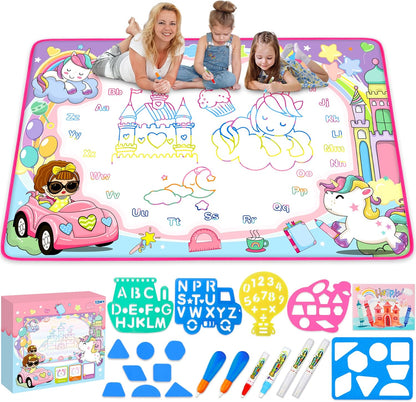 Water Doodle Mat - Kids Painting Writing Doodle Toy Board - Color Doodle Drawing Mat Bring Magic Pens Educational Toys for Age 3 4 5 6 7 8 9 10 11 12 Year Old Girls Boys Age Toddler Gift (Pink)