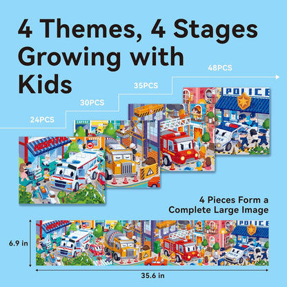 Dotimo 4-Pack Dinosaur Puzzles for Kids Ages 3-5, Progressive Learning Puzzles with Storage Box – 24/30/35/48 Piece Educational Games for Toddlers, Family Activities & Gifts