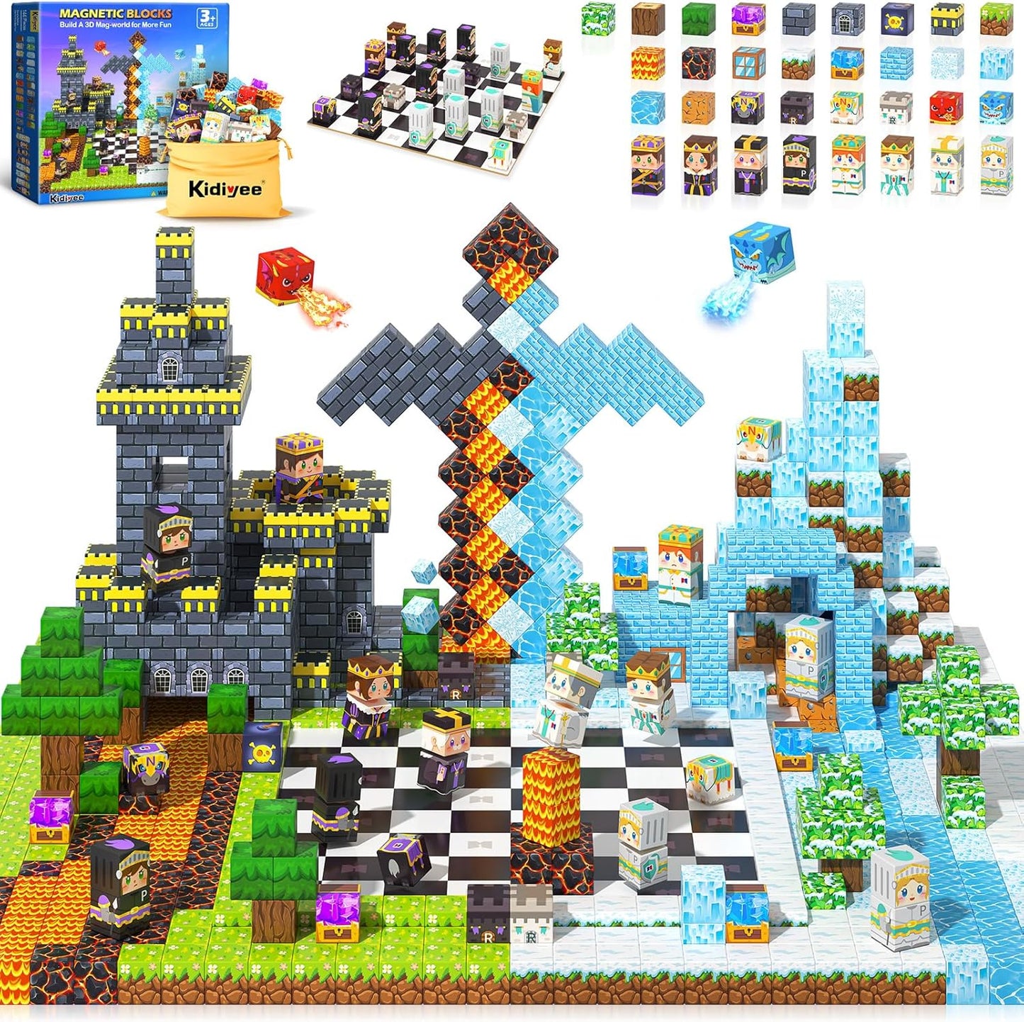 Magnetic Blocks, Build Mine Magnet World Forest Farm Edition, Magnetic Building Blocks for Kids Ages 4-6 6-8 8-12, Sensory STEM Toys for Boys & Girls