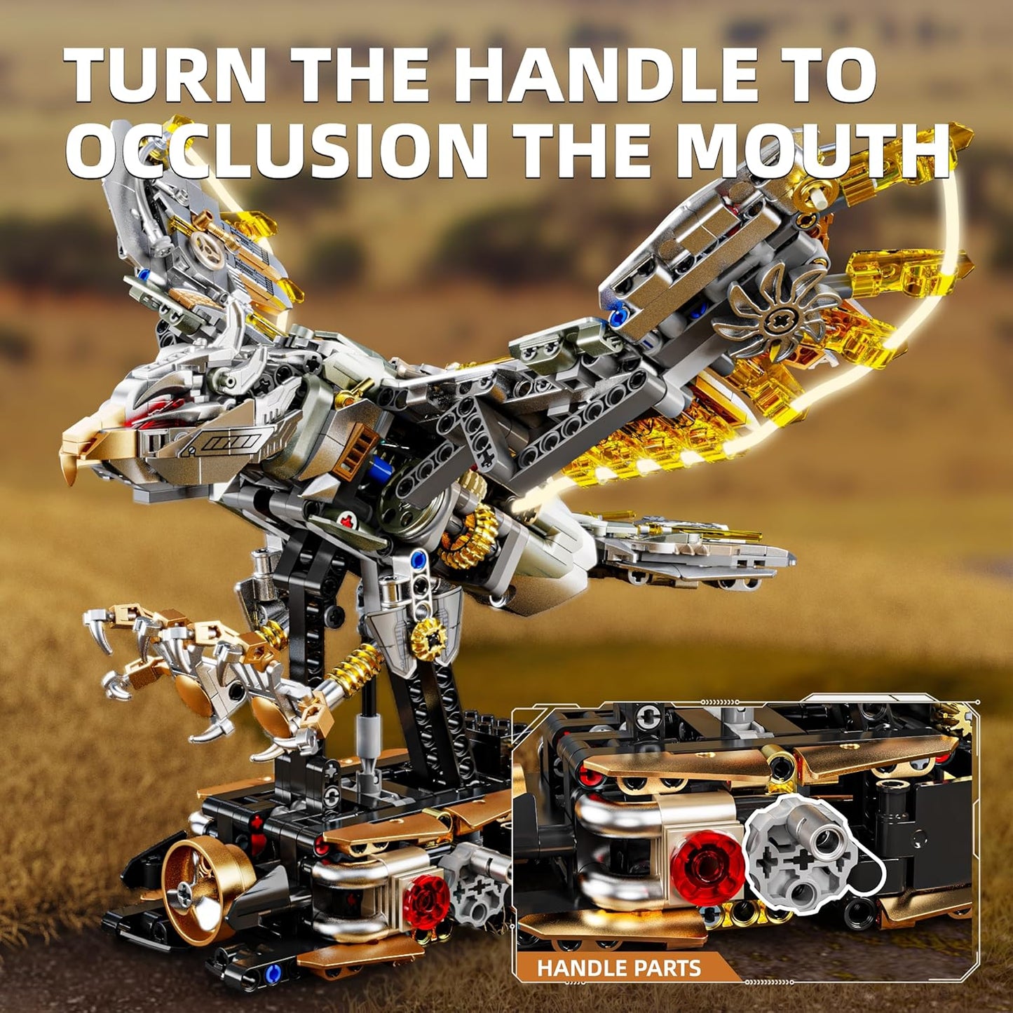 1085-PCS Mechanical Piranhas Fish Building Set with LED Light, Movable Linkage Gears, Display Stand,Mechanical Fish