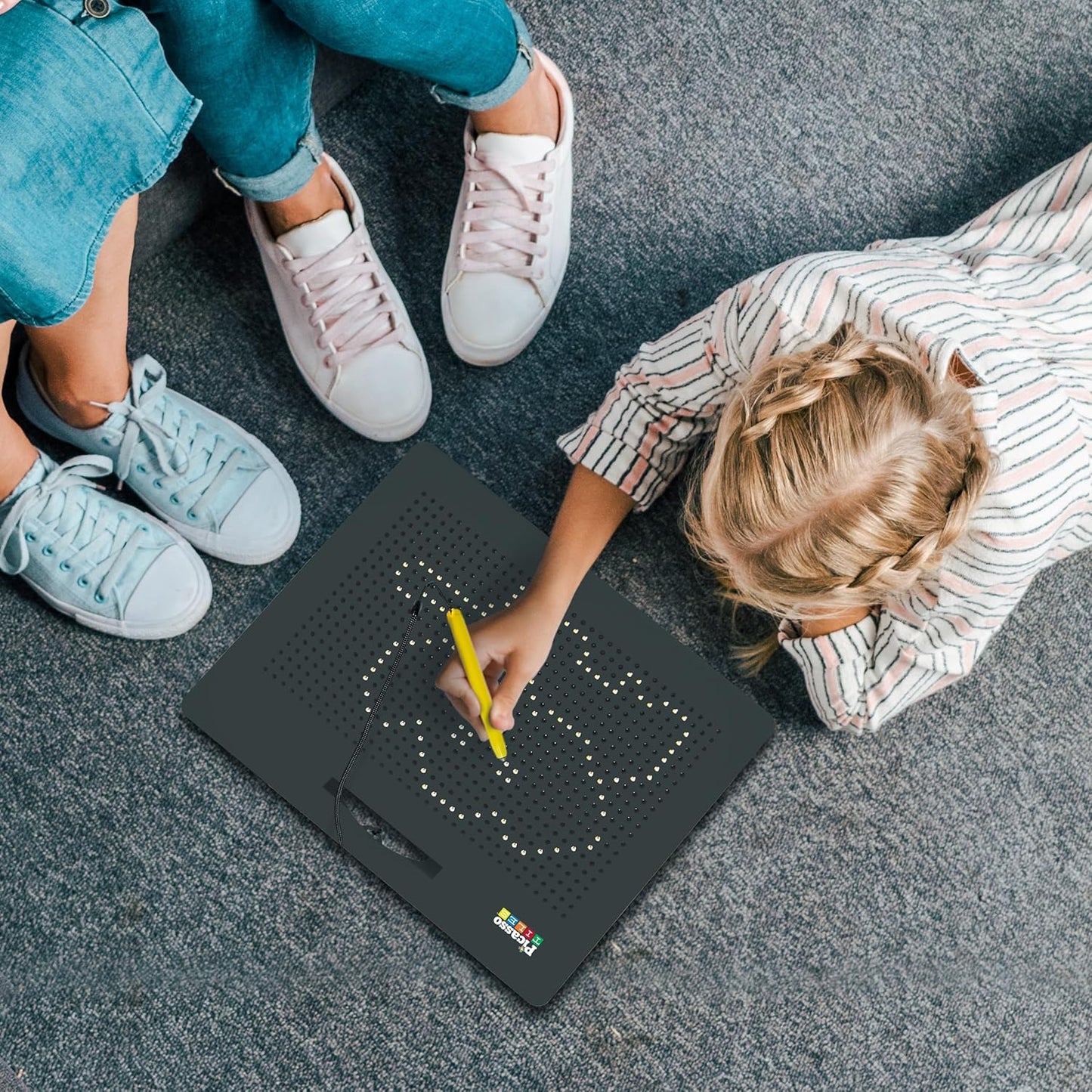 PicassoTiles 2PK 4-in-1 Magnetic Drawing Board 12x10 inch Large Magnet Tablet Pad with 4 Facings Lowercase & Uppercase Alphabets, Numbers, & Freestyle STEM Learning Writing Reading Playboard PTB06
