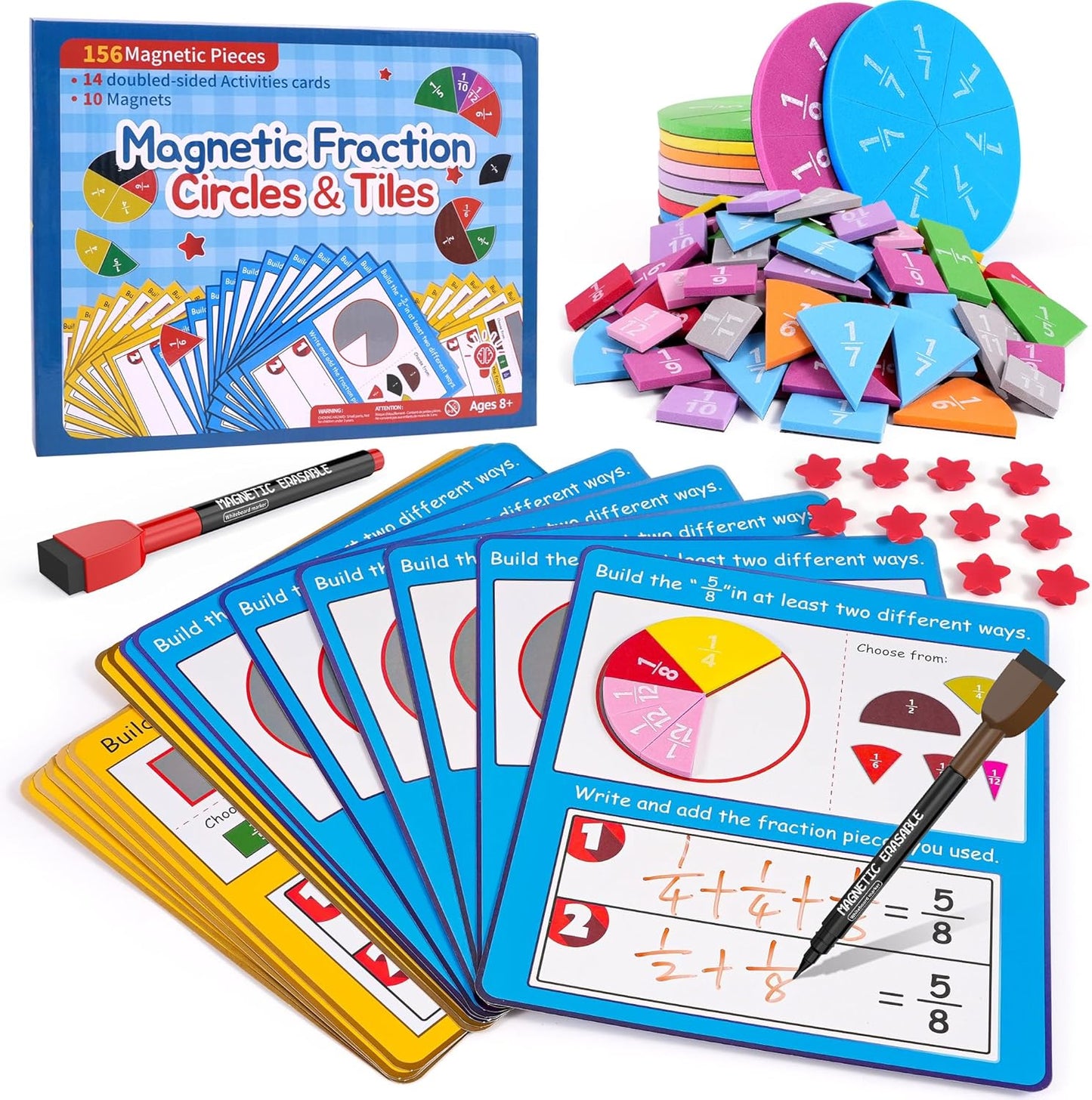 Magnetic Fraction Tiles & Fraction Circles Activity Classroom Set Math Manipulatives Educational Puzzle for Elementary School Fraction Magnets & Resources Montessori Learning Toys