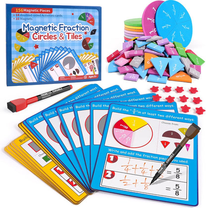 Magnetic Fraction Tiles & Fraction Circles Activity Classroom Set Math Manipulatives Educational Puzzle for Elementary School Fraction Magnets & Resources Montessori Learning Toys