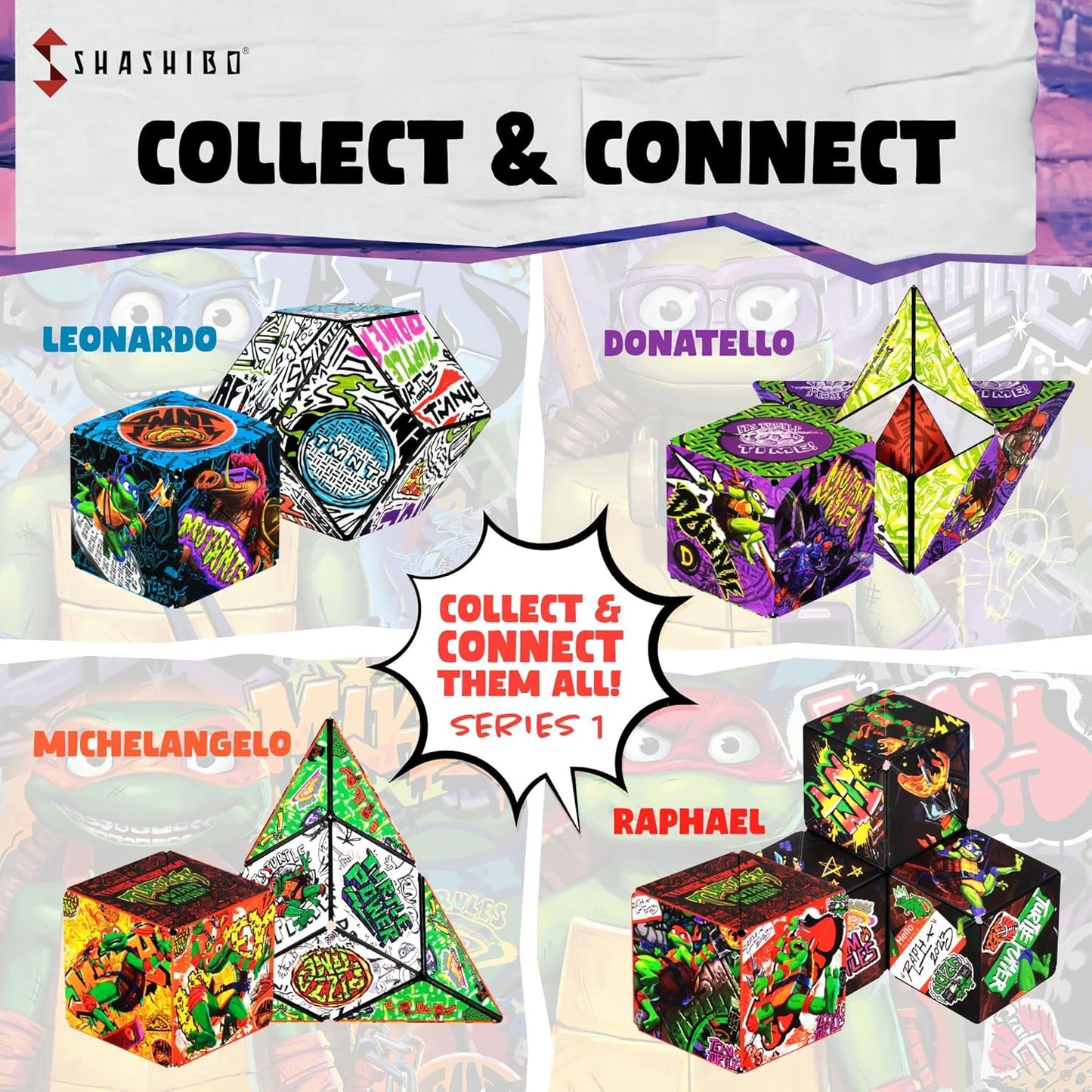 SHASHIBO Teenage Mutant Ninja Turtles Shape Shifting Box - STEM Magnetic Fidget Cube that Transforms Into Over 100 Shapes, Download Fun in Motion Toys Mobile App (Raphael)