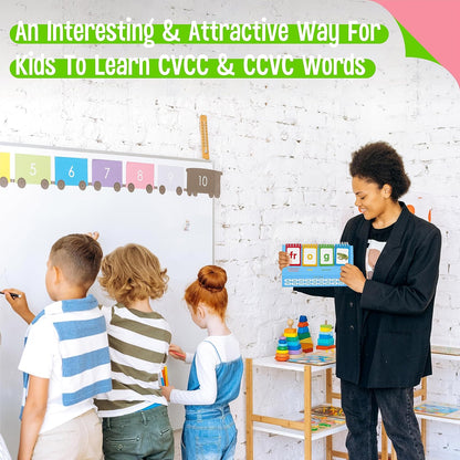 CVC Word Flip Chart - Double Sided 40 Short Vowel Word Flashcards, Freestanding, Educational Learning Tool for School Supplies