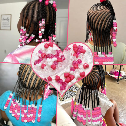88PCS Pink White Hair Beads for Braids Lovely Heart Shape Loc Dreadlock Valentine's Day Bead Accessories Cute Acrylic Small Pony Beads for Kids Girls