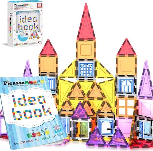 PicassoTiles 101 Piece Magnetic Tile Building Blocks Set with Durable Storage Bag STEM Educational Construction Magnet Toy Kit for Toddlers Preschool Kids Boys Girls Age 3 Plus Indoor Learning PT06