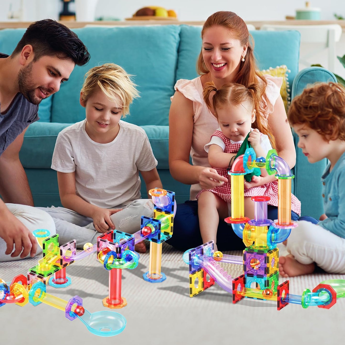 PicassoTiles 70pc Marble Run Magnetic Tiles STEM Set for Kids Ages 3 and Older Magnet Tile Marbles Maze Building Blocks Brain Development Toy Preschool Educational Learning Construction Playset PTG70