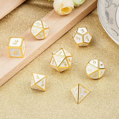 DnDnD Heavy Polyhedral Metal Dice Set with Metal Box, 7-die Shiny Blue Surface with Golden Number for RPG,Dungeons and Dragons,Pathfinder,Shadowrun,D&D,Role Palying Game and Math Teaching - Colors A