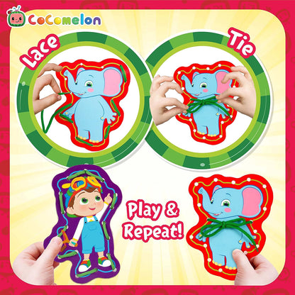 Cocomelon My First Lace Art- Wooden Cocomelon Tracing Activity- 6 Characters & 6 Laces Included- Fine Motor Development Toy for Toddlers & Preschoolers- Reusable Craft Kit-Gift for Boys Girls 3+