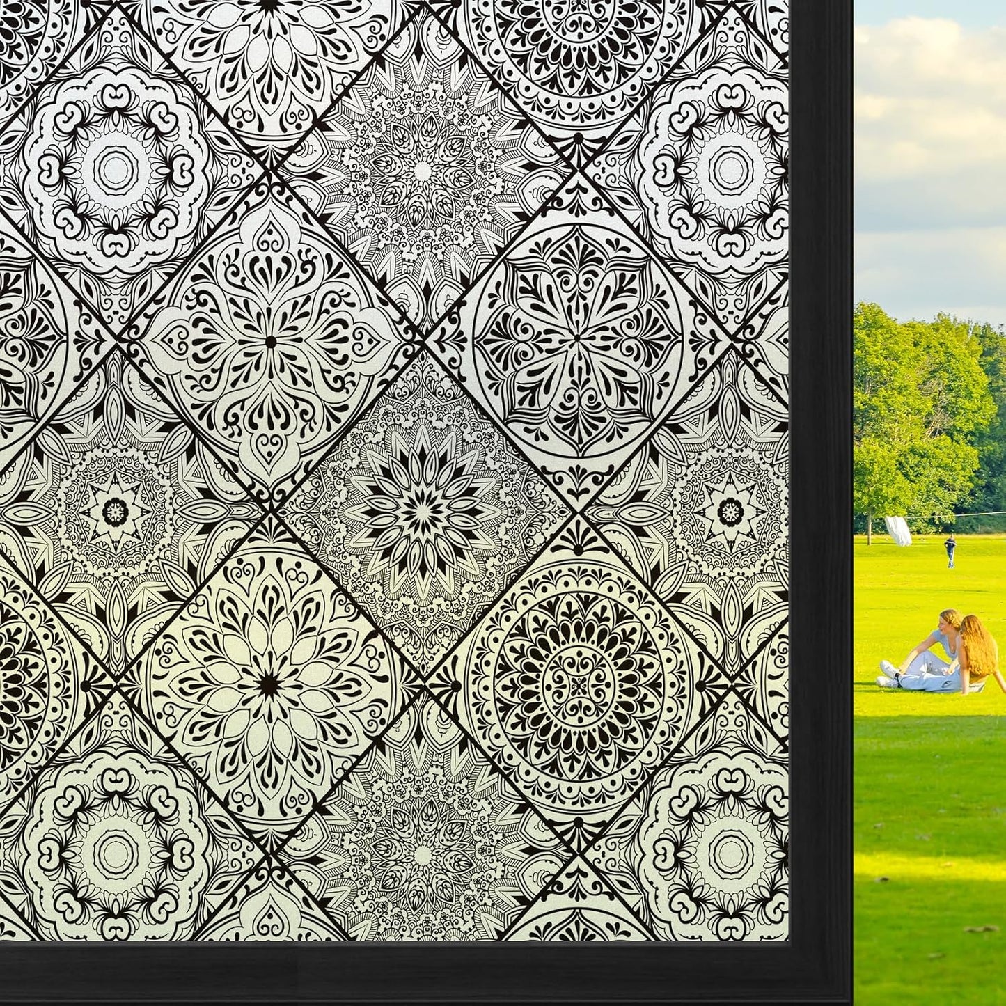 DKTIE Wooden Blinds Pattern Decorative Window Privacy Film, Sun Blocking Heat Control, Static Cling No Glue, with Installation Tools, Stained Glass Window Film (S531, 17.7" x 78.7")