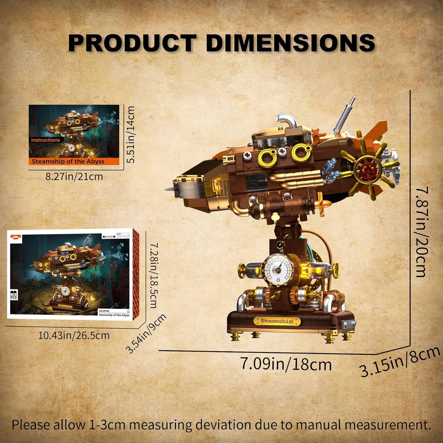 Building Toys Set, Deep Sea Steamship Buildings Blocks for Adults, Teens 14+, Creative Model Building Kits Birthday Home Office Decoration, 740PCS