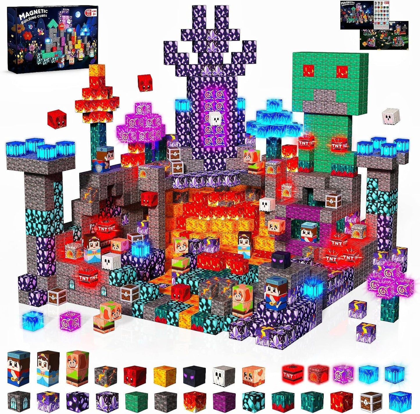 Magnetic Blocks - 200PCS Magnetic Blocks with 6 Base Plate, Magnetic Building Blocks for Kids Ages 4 5 6 7 8, Stacking Magnets for Kids, Birthday Gifts for 3-10 Year Old Boy Girls, STEM Toys