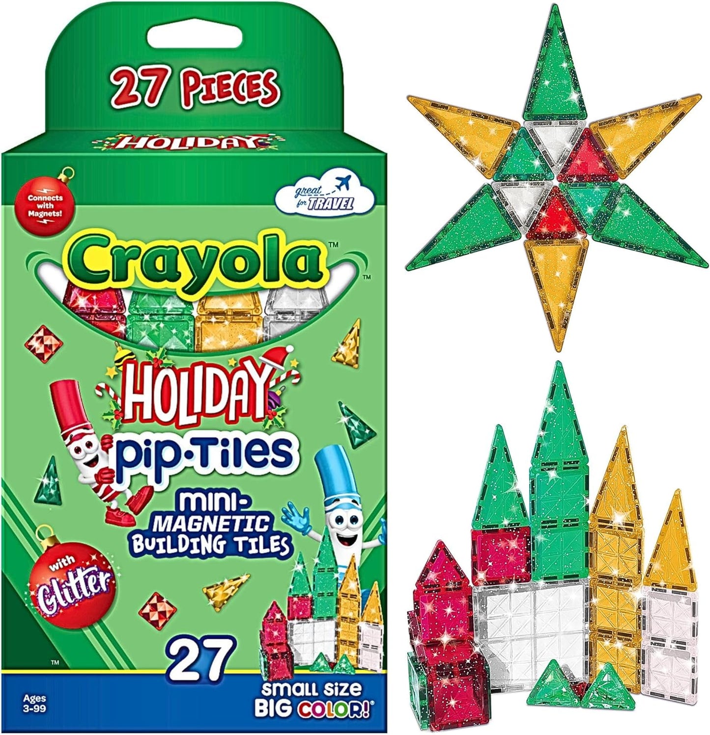 CreateOn Crayola Mini Magnetic PIP-Tiles, Building Set for Kids, Magnetic Building Toys for Kids, STEM Travel Toys for Boys and Girls Ages 3+, 24-Piece Set (Glitter)