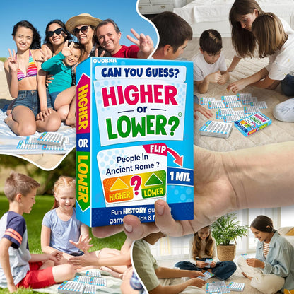 QUOKKA Trivia Board Games for Kids and Adults – Family Board Games for Family Game Night – Higher or Lower Trivia Cards for Kids 8-12 – Guess Fun Questions – Educational Card Game for Families&Teens
