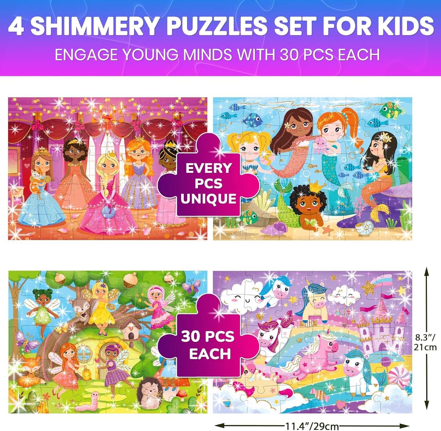 QUOKKA Puzzles for Toddlers 3-5 - 4 x 30 Pieces Puzzles for Kids Ages 2-4 - Animal Learning Jigsaw Puzzles for Kids 4-6 Years Old - Educational Toys for Boy and Girl