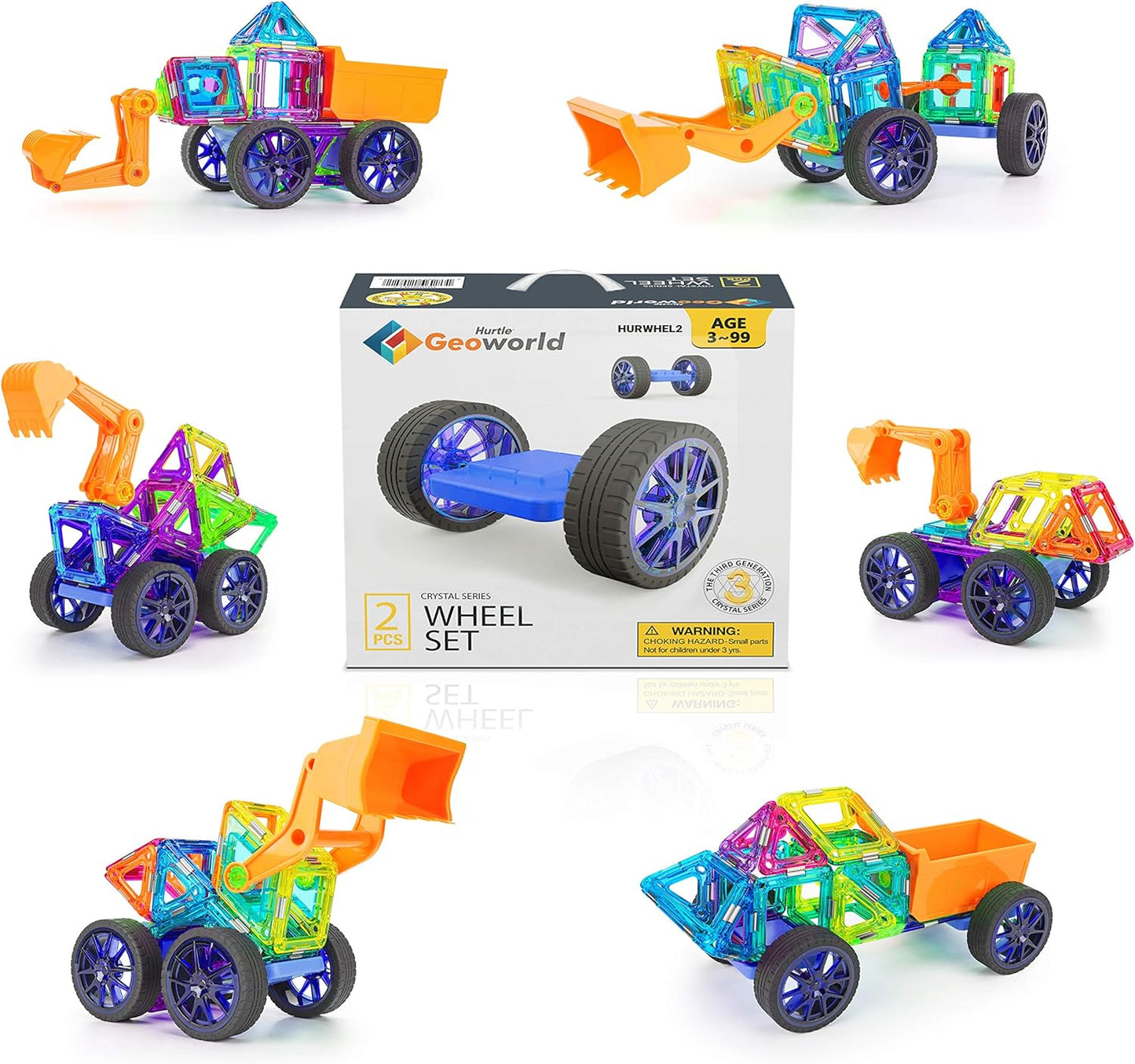 Hurtle Magnetic Blocks Wheels Set - Compatible with Other Brands of Standard Size Magnetic Tiles, Magnetic Toys Wheels Bases for Kids/Toddlers (2 pcs.)