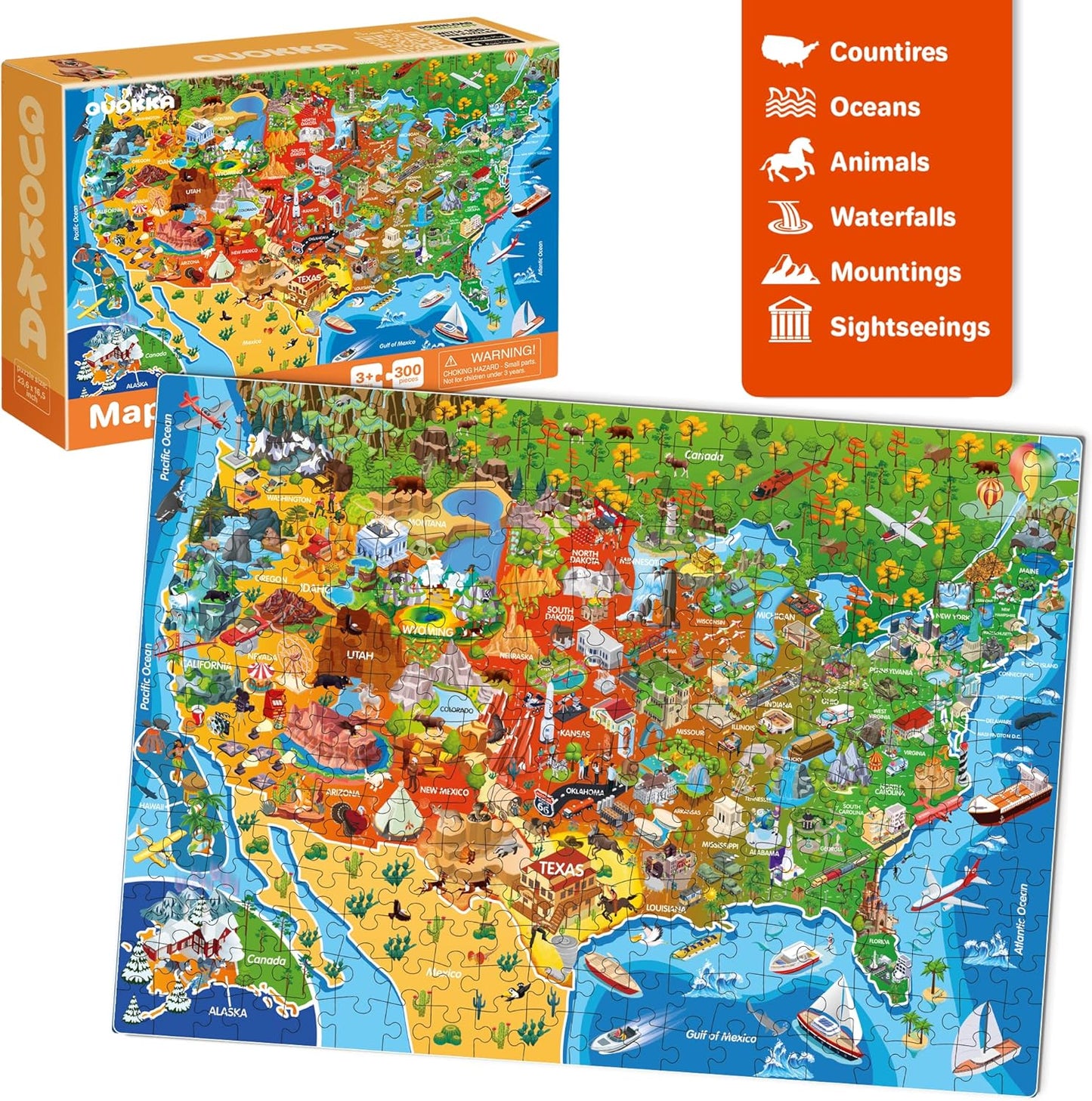 QUOKKA 3X Set Learning Board Games for Kids 8-12 - Educational Trivia Cards Ages 6-8 - Travel United States - World Map - Explore Outer Space - Gift for Children and Teens 4-8 - Jigsaw Puzzles