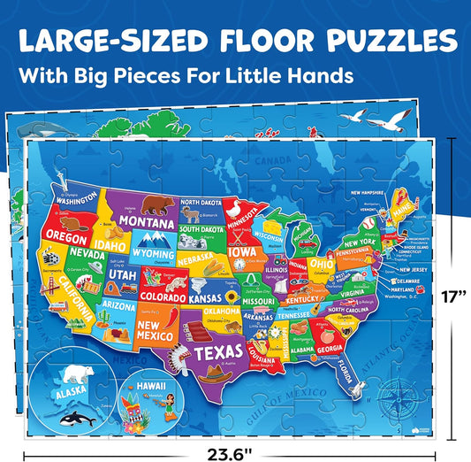 World Map Puzzle for Kids - 75 Piece - World Puzzles with Continents - Childrens Jigsaw Geography Puzzles for Kids Ages 4-8, 5, 6, 7, 8-10 Year Olds - Globe Atlas Puzzle Maps Learning Games Gifts