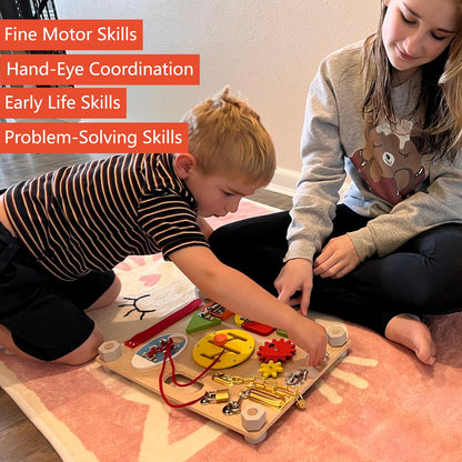 Montessori Large Double-Sided Busy Board for 1 2 3 4 Year Old- Wooden Sensory Toys -Fidget Activity Board for Toddlers Boys and Girls- Motor Skills Gifts for ADHD & Autistic Children Kids