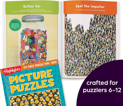 Highlights for Children Puzzle Fun 2025 Books for Kids Ages 6 and Up, 4-Book Set of Brain Teasers, Mazes, Word Puzzles and More Travel-Friendly Screen Free Kids Puzzles
