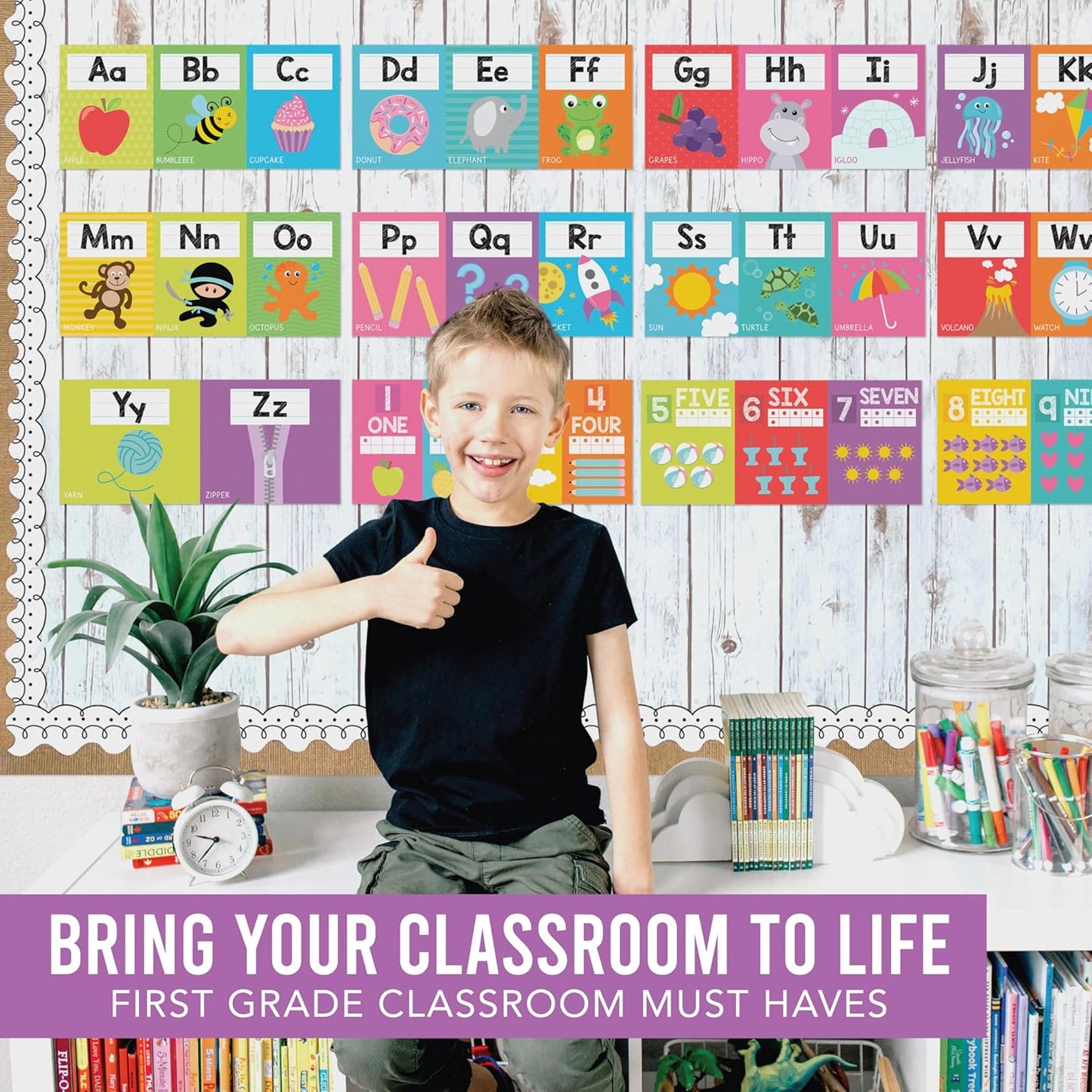 Hadley Designs Alphabet for Classroom Wall Decor - ABC Posters for Classroom Wall Chart Preschool & Kindergarten, ABC Letters & Number Line Elementary, Alphabet Cards, Pastel Classroom Decor