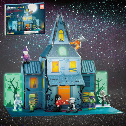 PicassoTiles 60pc Magnetic Tile Princess Castle Building Set with Double Sided Printed Tiles 2 Character Figures STEM Educational Toy Kit for Kids Pretend Play Montessori Learning Ages 3 to 8 PTQ04