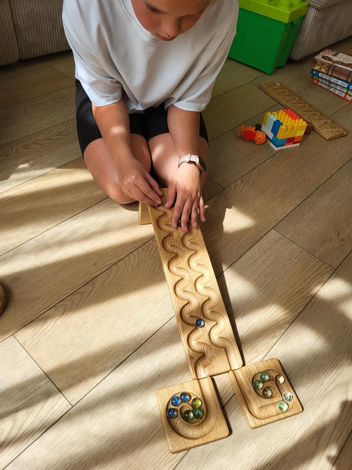 Wooden Marble Run Track “Wind” Race Machine Set Wooden Maze Board Ball Run Montessori Gift for Kids Wave Course Winding Track Toy